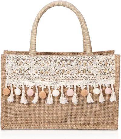 Grote Jute Strandtas en Boodschappentas voor Dames - Bohemian Stijl