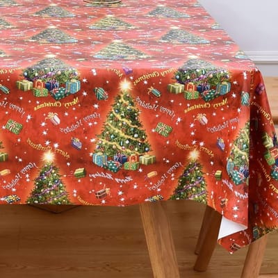 Waterdichte Kersttafelkleed van PVC - Wipeable Plastic Tafelkleed voor Kerst en Nieuwjaar (Rood, 137x180cm) - Perfect voor Feestdagen en Eenvoudig Schoon te Maken