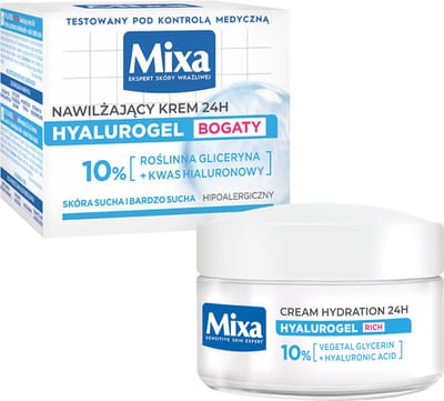 Mixa Hyalurogel - Gezichtscrème - Rijke Hydratatie - 24-uurs Hydratatie - Voor Droge Huid