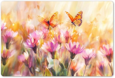 Placemats 45x30 cm - Placemat kunststof - 1 stuk - Vlinders - Oranje - Bloemen - Borden onderleggers - Decoratie voor op tafel - Keuken tafeldecoratie accessoires - Vinyl onderlegger - Tafelversiering