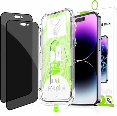 Magic Glass Box - Privacy Screenprotector Geschikt voor: iPhone 15 Pro Max -Screen protector Gehard Glas 9H [Automatische stofverwijdering] [2-pack]