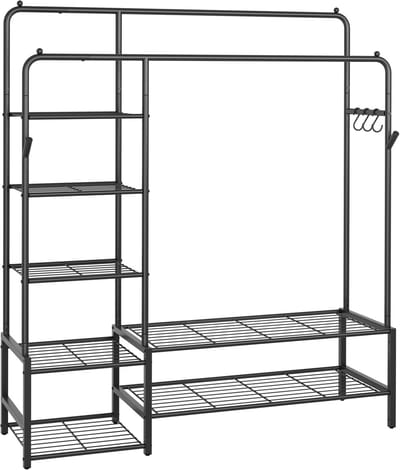SONGMICS - Kledingrek - Kledingrek metaal - 7 Legplanken - Metalen Frame - Voor Slaapkamer Woonkamer Hal