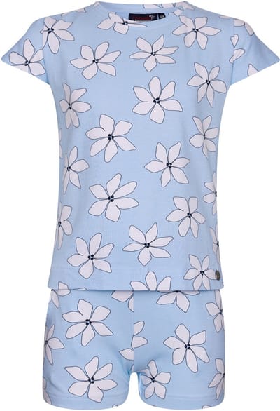 Rebelle Shortama Flower - Blauw/wit - Bio Katoen - Maat 152