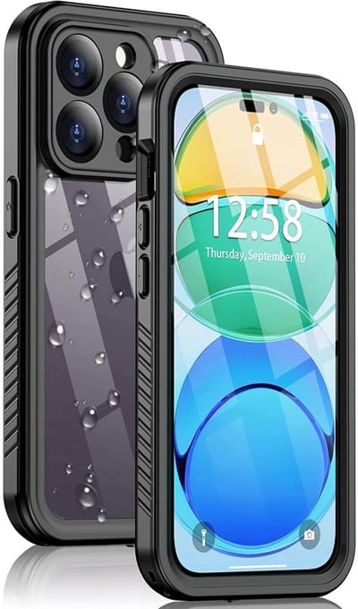 SBG Outdoor Case Waterdicht Transparant Hoesje geschikt voor iPhone 14 Pro | Shockproof | Onderwater tot twee meter | Antislip greep | IP68-gecertificeerd | Doorzichtig / Zwart