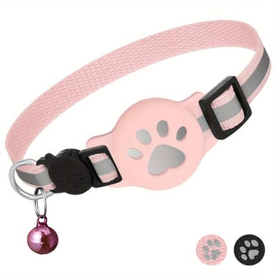 AirTag Kattenhalsband met Bel - Reflecterend & Breakaway Veiligheidsontwerp - Verstelbaar - Geschikt voor Kittens en Volwassen Katten - Roze