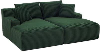 Vente-unique DONILIA Compacte 3-zitsbank met diepe zit en comfortabele zitting in breedribbelig groen corduroy
