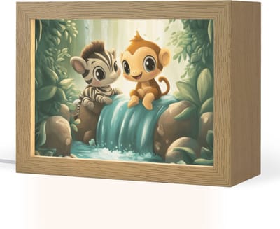 Nachtlampje 20x15 cm - Kinder lampje - Zebra - Aap - Cartoon - Waterval - Tafellamp kinderkamer - Slaapkamer lamp - Bedlamp kinderen - Kinderlampje stopcontact - Wandlamp babykamer - Nachtlampjes