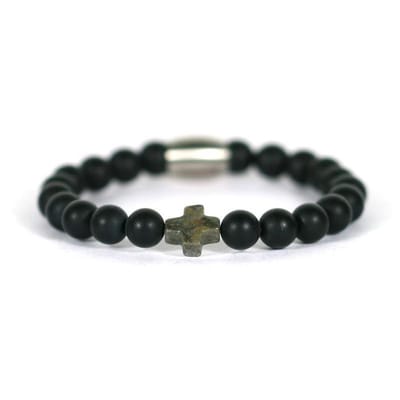 IbizaMen KIDS - pyrite kruis  matte onyz 6mm - 14cm