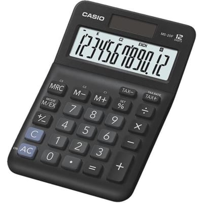 Casio MS-20F Bureaurekenmachine Zwart Aantal displayposities: 12 werkt op batterijen, werkt op zonne-energie (l x b x h) 149 x 101 x 148.5 mm