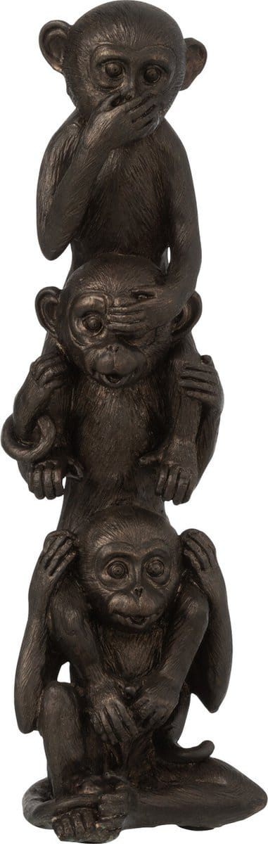 J-Line figuur Aap Horen/Zien/Zwijgen op een rij - polyresin - bruin