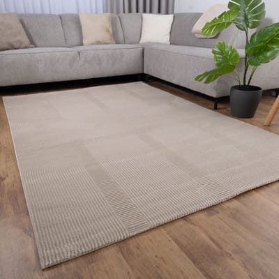 Beige Tapijt Kwalitatief Laagpolig Vloerkleed Koho Premium Touch 3D Toon op Toon Japandi Stijl - 280x380cm- Modern - Woonkamer - Salon - Slaapkamer - Eetkamer