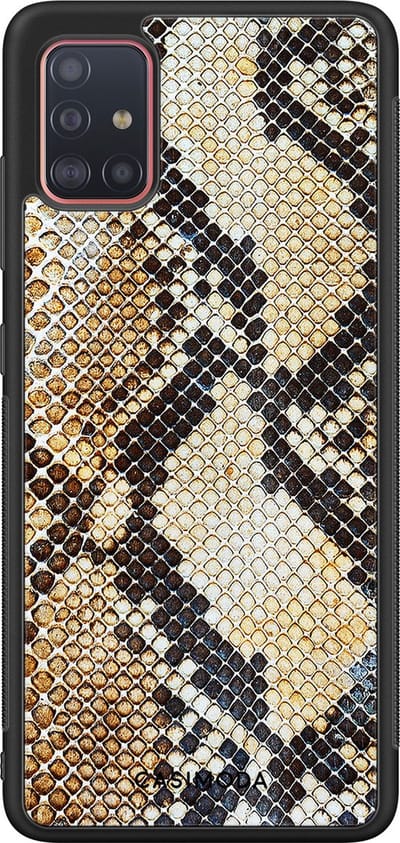 Casimoda® hoesje - Geschikt voor Samsung Galaxy A51 - Snake / Slangenprint bruin - Zwart TPU Backcover - Slangenprint - Bruin/beige