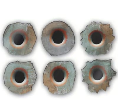 6x 3D Bullet Hole Stickers – Waterdichte Auto & Motor Decals – Roestige Kogelgat Sticker voor Autoruit, Tank & Carrosserie