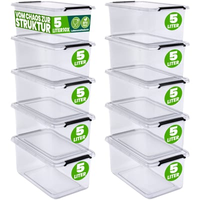 DEUBA Opbergbox Set van 10 - 5l BPA Vrij Stapelbaar - 29,5x20x12cm