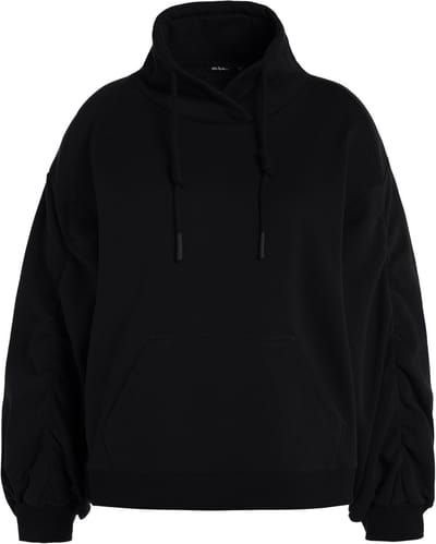 Ulla Popken - Dames - sweatshirt kangoeroezak oversized opstaande kraag - Zwart - Maat 46+