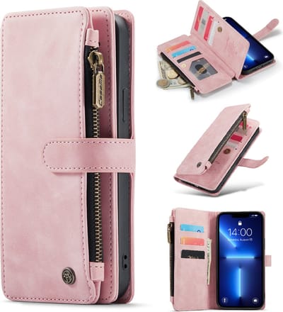 Casemania Hoesje Geschikt voor Apple iPhone 13 Pro Max - Pale Pink - Luxe Portemonnee Book Case met Rits