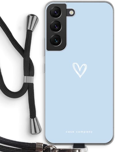 Case Company® - Hoesje met koord geschikt voor Samsung Galaxy S22 hoesje met Koord - Klein Hart Blauw - Telefoonhoesje met Zwart Koord - Bescherming aan alle Kanten en Over de Schermrand