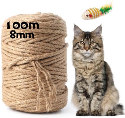 Sisal Touw voor Krabpaal - 100 m, 8 mm Natuurlijk Touw voor Katten, Multifunctioneel en Duurzaam