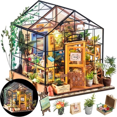 Poppenhuis Bouwpakket - Miniatuur Kamer - Creatief Knutselen - Met Ledverlichting - 17.5 x 17.5 x 20 cm - Groen