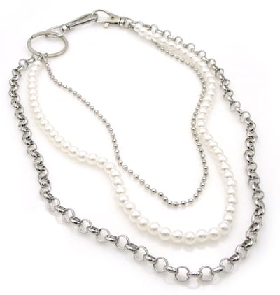 Broekketting met parelketting en 2 metalen kettingen unisex
