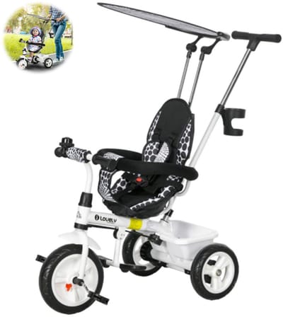 6-in-1 kinderdriewieler met duwstang - zonnekap - veiligheidsgordel en opbergmand - voor kinderen van 1-5 jaar - wit