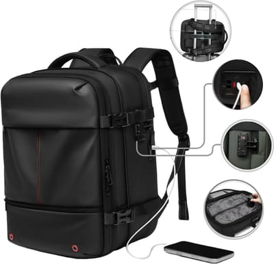 CarryQuest® - Zen Pro Mini Vacuüm Rugzak 48L - Underseat Handbagage Rugzak met Vacuum Compressie - Uitbreidbare Reisrugzak met Laptopvak 16 inch, TSA-slot & USB Oplaadpoort - Zwart