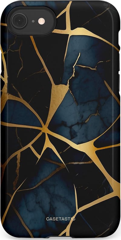 Casetastic hoesje geschikt voor Apple iPhone SE / Apple iPhone 7 / Apple iPhone 8 - Dubbellaagse bescherming - Sterrennacht Marmer Goud - Fashion Case - Zwart Goud Donkerblauw