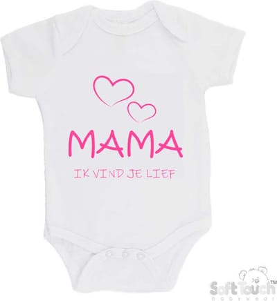 100% katoenen Romper "Mama, ik vind je lief" Moederdag Meisjes Katoen Wit/roze Maat 56/62