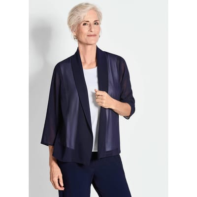 Goldner Chiffonjasje Blauwe lichte jas met sjaalkraag, halflange mouwen