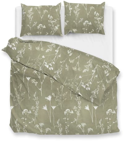 Zohome Yarrow Dekbedovertrek - Groen - Tweepersoons - Dekbedhoes van 100% Katoen-Flanel - Bloemen - 200x220 + 2 slopen 60/70 cm - AW25