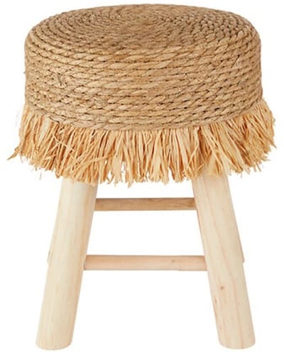 Atmosphera Bijzet krukje model Yucatan - beige - hout - D30 x H40 cm - Meubels - Zitten
