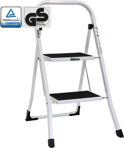 TRUTZHOLM Opvouwbare Trapladder 2 Treden Wit - TÜV/GS 150kg Huishoudtrap - Heavy Duty Trapje met Antisliptreden Keukentrap