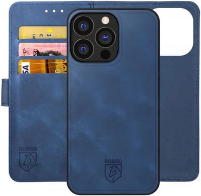 Rosso Element Geschikt voor Apple iPhone 16 Pro | Uitneembaar 2-in-1 Hoesje | Luxe Portemonnee | Back Cover en Book Case | Pasjeshouder | Blauw