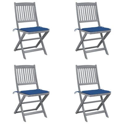 vidaXL - Set - van - 4 - klapstoelen - met - kussens, - gemaakt - van - massief - acaciahout.