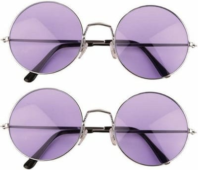 Faram Party zonnebril - 2x - Hippie Flower Power Sixties - grote XL ronde glazen - paars
