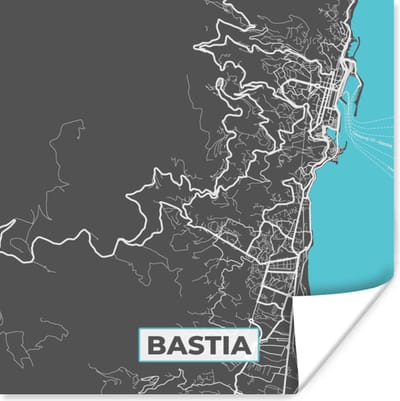Poster Frankrijk - Bastia - Plattegrond - Kaart - Stadskaart - 100x100 cm XXL