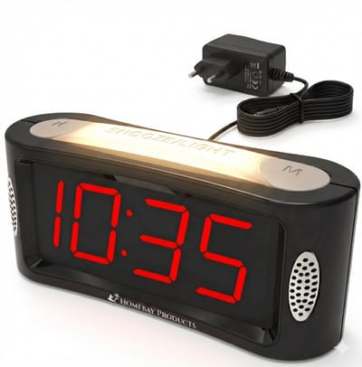 HomeBay® Digitale Wekker & Klok - Grote Cijfers - Slaapkamer Wekker met Slaapvriendelijk Rood Licht (Dimbaar) - Seniorenwekker - Zwart