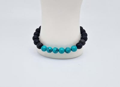 Handgemaakte "Armband Vulkanische" natuurstenen armband “Lava Donker -Howliet groen ” - 8 mm diameter van de korrel- Diameter armband 20 cm - Een mooi cadeau voor familie en vrienden