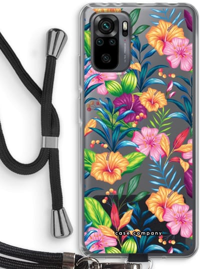 Case Company® - Hoesje met koord geschikt voor Xiaomi Redmi Note 10 Pro hoesje met Koord - Tropisch 2 - Telefoonhoesje met Zwart Koord - Bescherming aan alle Kanten en Over de Schermrand