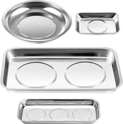Famanu – Magnetische gereedschapsschaal set 4 stuks RVS rond en rechthoekig voor montagewerk