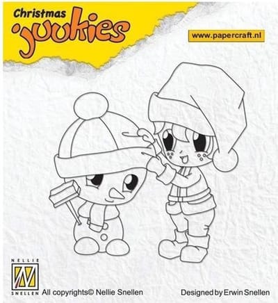 JUK001 Juukie en sneeuwman clear stempel clearstamp Nellie Snellen sneeuwpop kerstmis