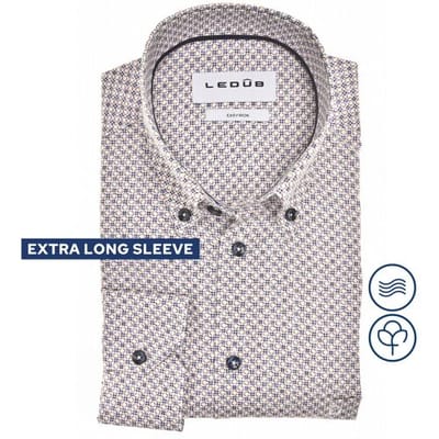 Ledûb Overhemd Fine Allover Pattern Extra Long Sleeve Button-Down Mouwlengte 7 Licht Bruin / male