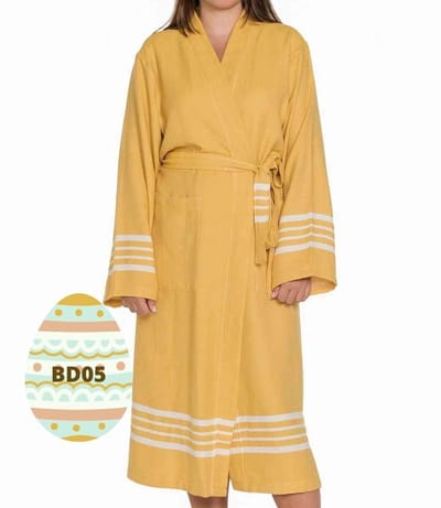 Lalay - hamam badjas Krem Sultan - mustard yellow - XXL - dames heren badjas - sauna badjas - dunne badjas - 100% gekamd katoen