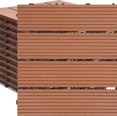 Terrastegels 30x30cm 22 stuks 2m² WPC Tegels Balkon Terras of Vlonder Snelle Montage Vlondertegel Tuintegels Terrasplanken Balkon vloer Kliktegels Buiten tegels Geelbruin