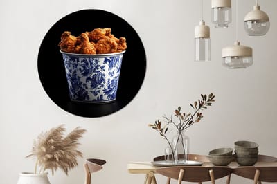 WallCircle - Wandcirkel - Muurcirkel - Kip - Bucket - Delfts blauw - Lekker - Aluminium - Dibond - 140x140 cm - Binnen en Buiten