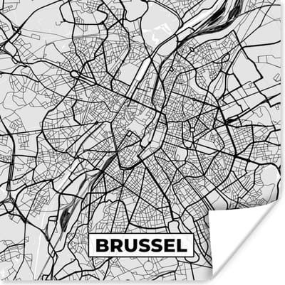 Poster België – Brussel – Stadskaart – Kaart – Zwart Wit – Plattegrond - 100x100 cm XXL