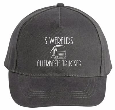 Mijncadeautje - 5 panel - Cap - Verstelbaar - Pet van 100% dik geborsteld katoen- unisex - opdruk wit - 's Werelds allerbeste Trucker - chique grijs