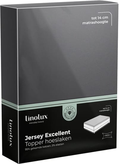 Linolux Hoeslaken Topper Jersey Excellent Dark Grey 80x200 t/m 100x220