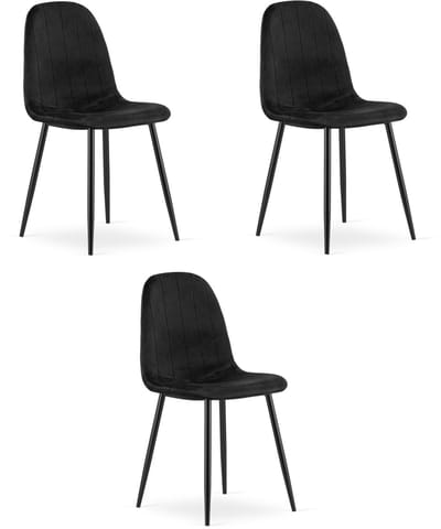 Set van 3 eetkamerstoelen PADVA - Zwart fluweel - Zwarte metalen poten - Modern design