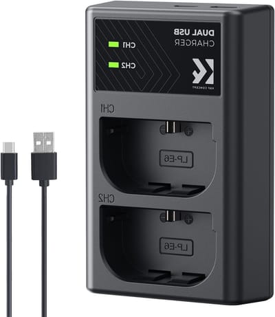 Dual Slot Camera Accu Oplader voor Canon EOS R5, R6, 5D Mark IV en meer - Snellader met Micro USB en Type-C Poort
